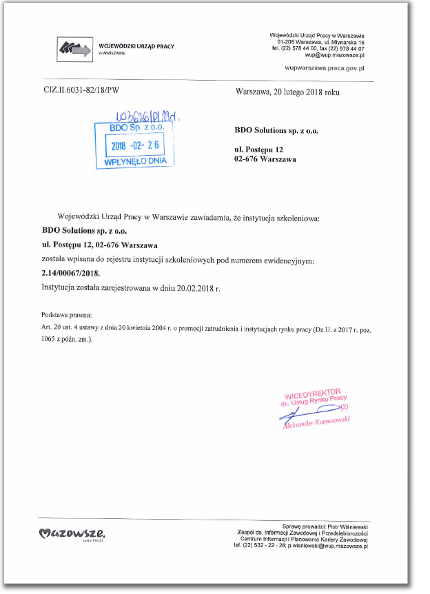Wpis do Rejestru Instytucji Szkoleniowych